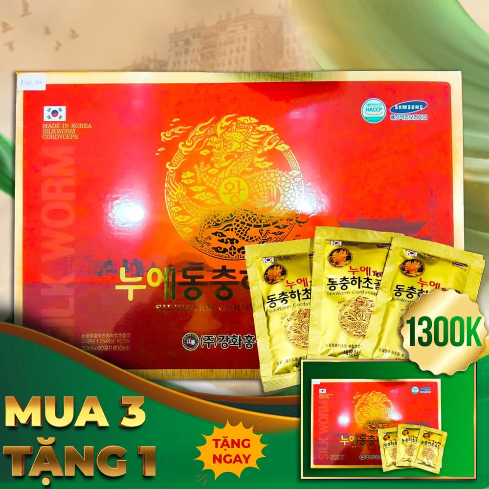 Nước Đông Trùng Hạ Thảo gỗ vàng GOLD KING Kanghwa Hàn Quốc 60 Gói x 30ml